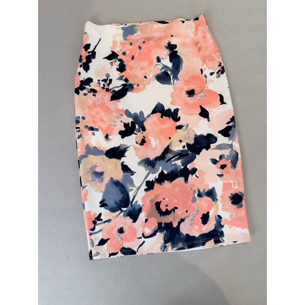 Lara Fashion Floral Pencil Skirt Peach Navy Blue Knee Length Small‎